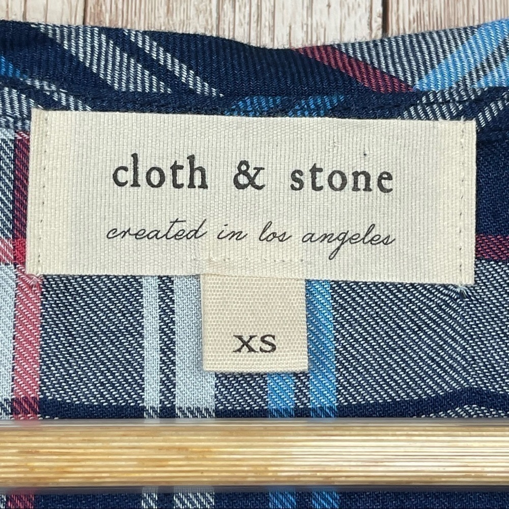 Cloth & Stone Plaid Short Sleeve V-Neck Dress Size XS Women - Picture 7 of 10